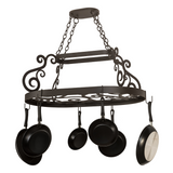Front view of 38" Long Neo pot rack with cookware.