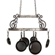 38-inch Neo pot rack chandelier front view with scroll design.