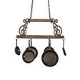 Front view of 38" Neo pot rack with hanging cookware.