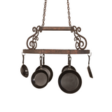 Front view of 38" Neo pot rack with hanging cookware.