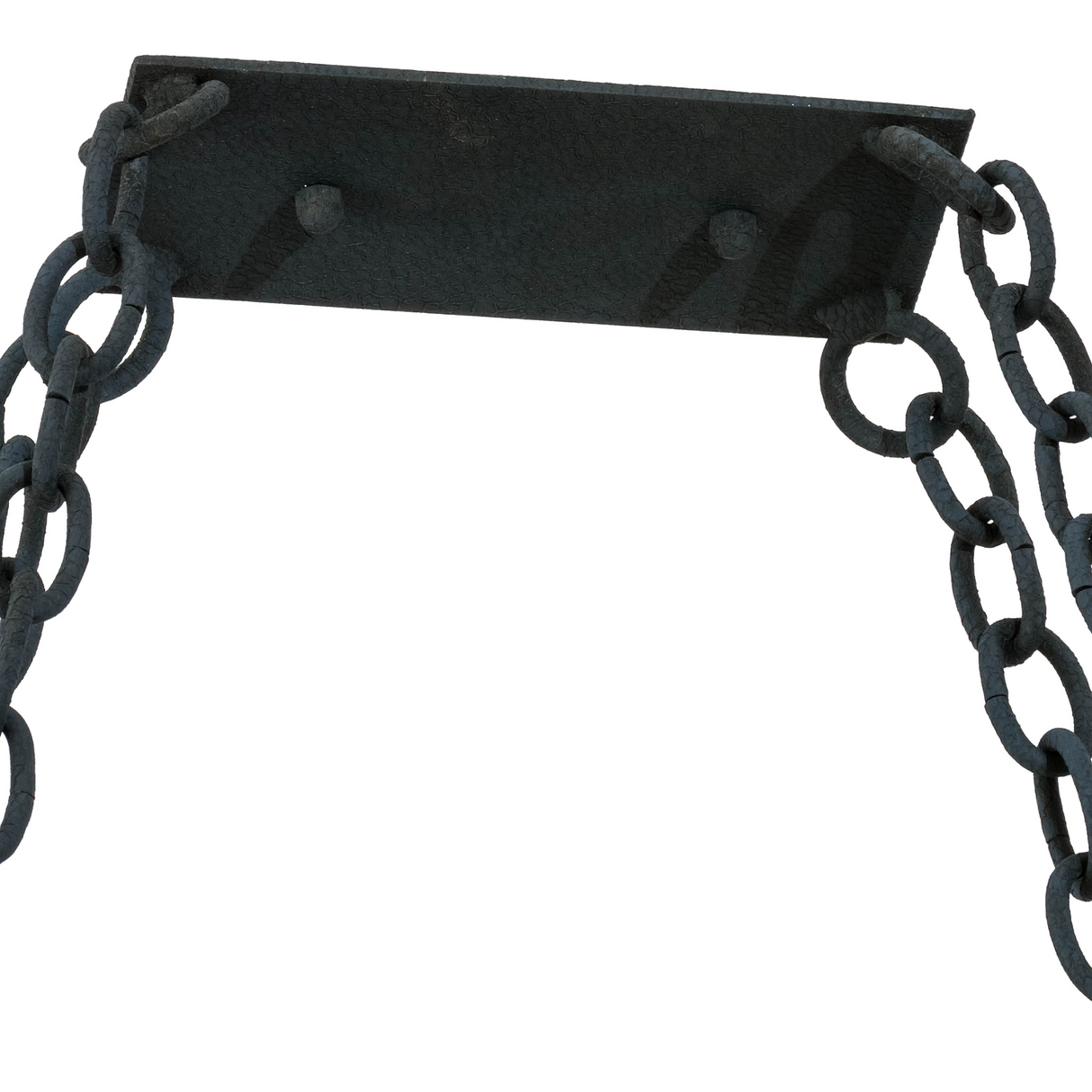 Canopy and chain detail of Neo pot rack in midnight finish.
