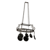 Extended view showing full hanging length with pans attached.