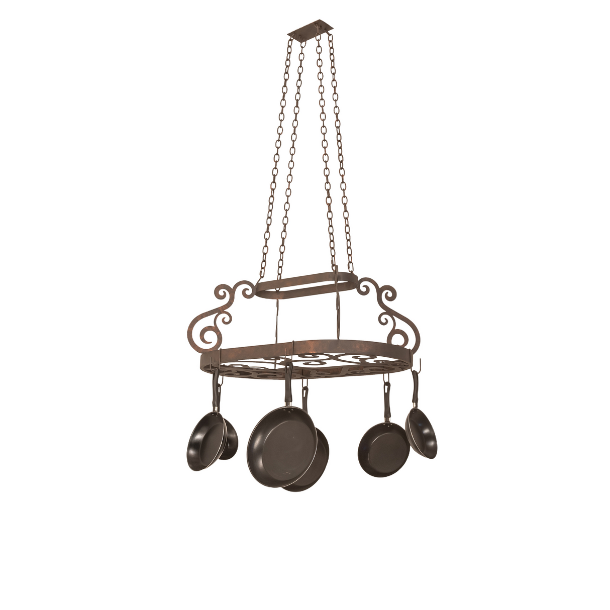38" Neo pot rack displayed hanging with cookware.