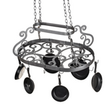 Side angle of 38-inch Neo pot rack in pewter finish.