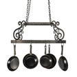 Side profile of Neo pot rack highlighting curved scrollwork.