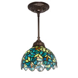 Nightfall Wisteria Mini Pendant with a glass shade in blue and green tones.
