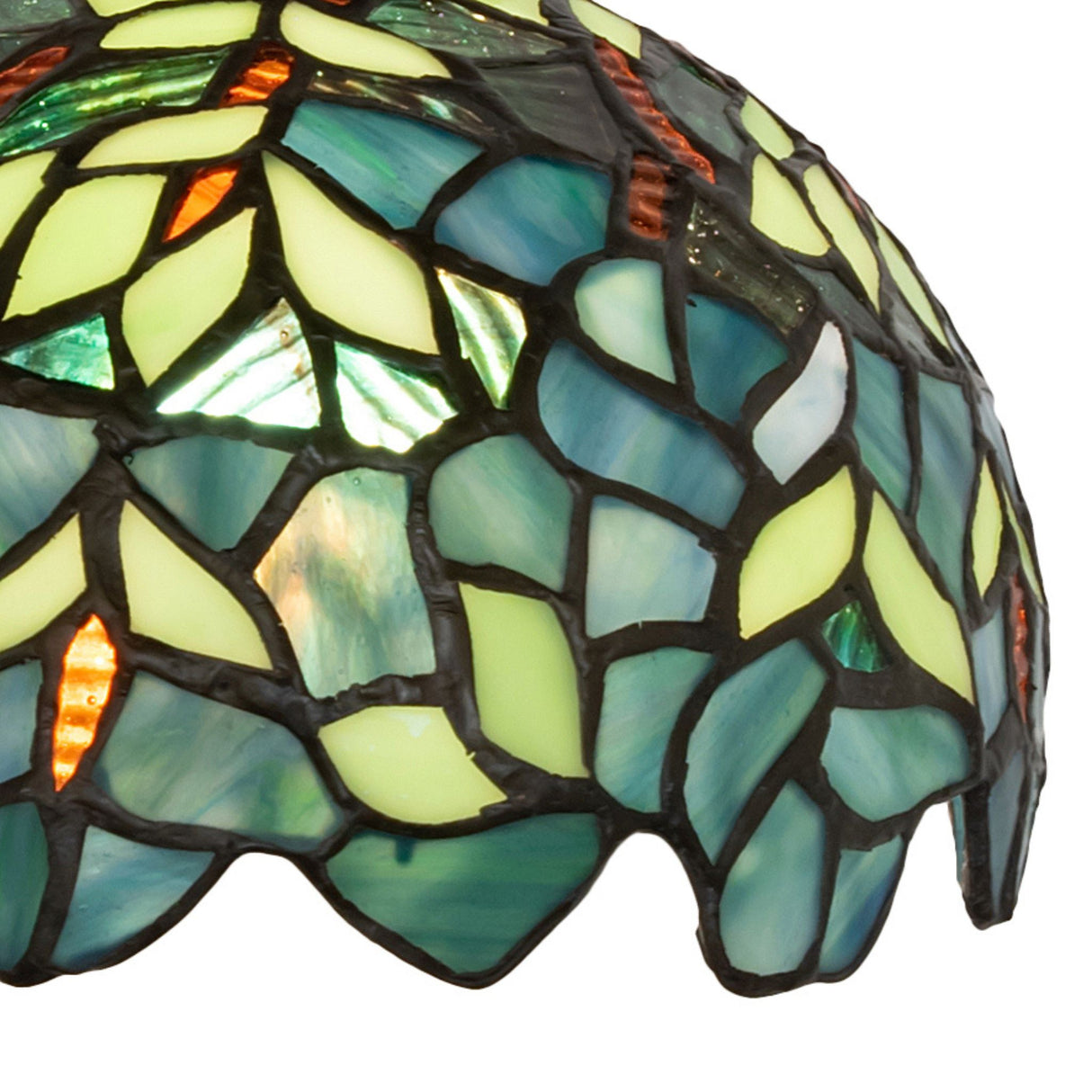 Closeup of the Nightfall Wisteria mini pendant shade, emphasizing glass pattern.