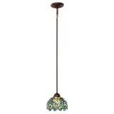 Full-length view of the Nightfall Wisteria mini pendant with hanging rod and ceiling mount.