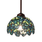 Illuminated front view of the Nightfall Wisteria mini pendant showcasing vibrant colors.