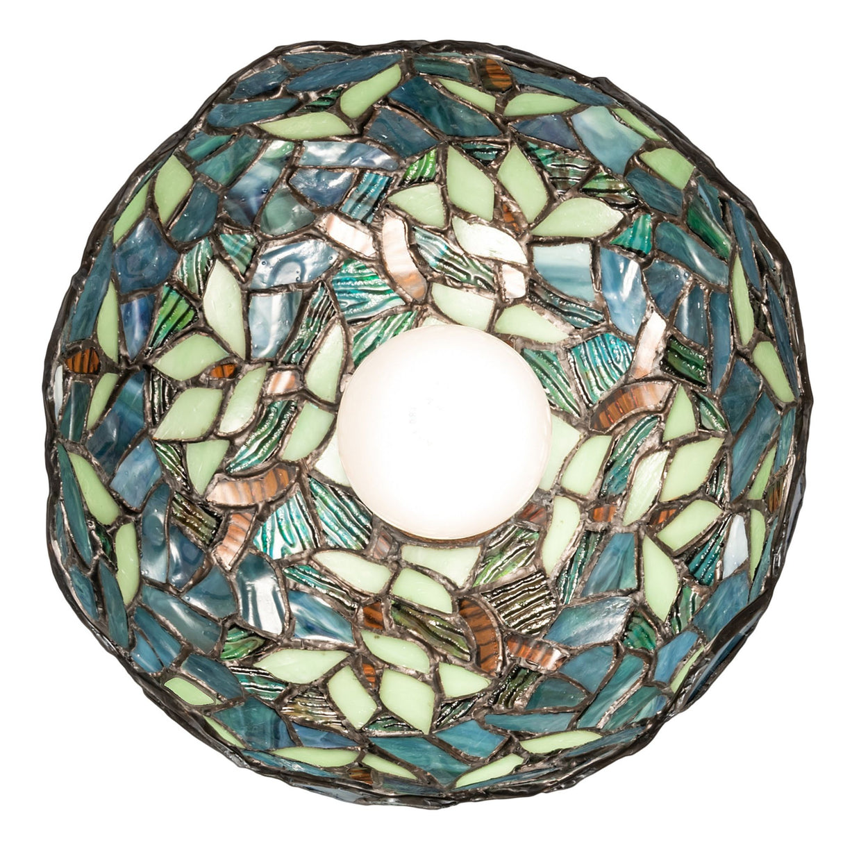 Top view of the Nightfall Wisteria mini pendant highlighting the intricate stained glass design.