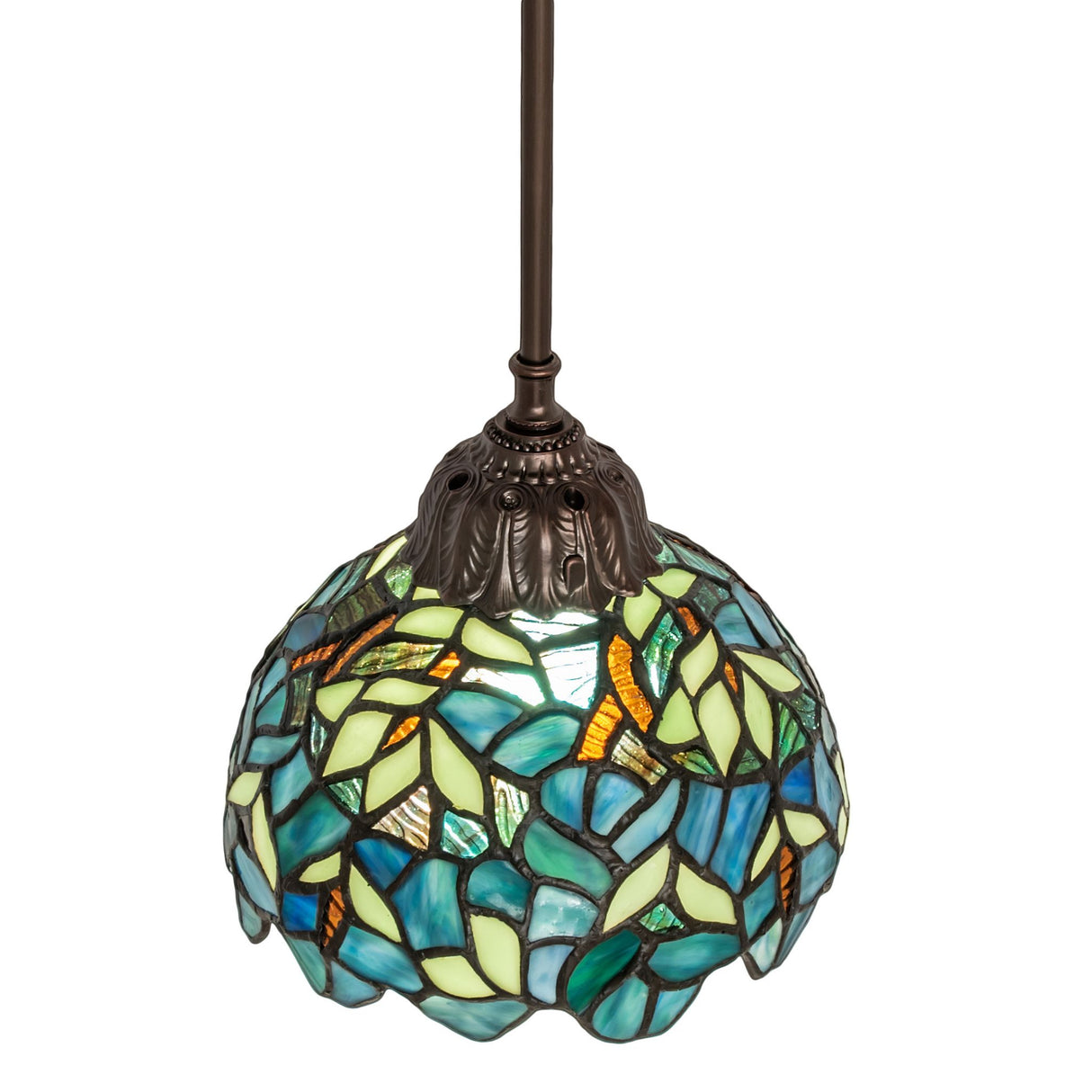 Top view showcasing the ornate bronze finish of the Nightfall Wisteria Mini Pendant.