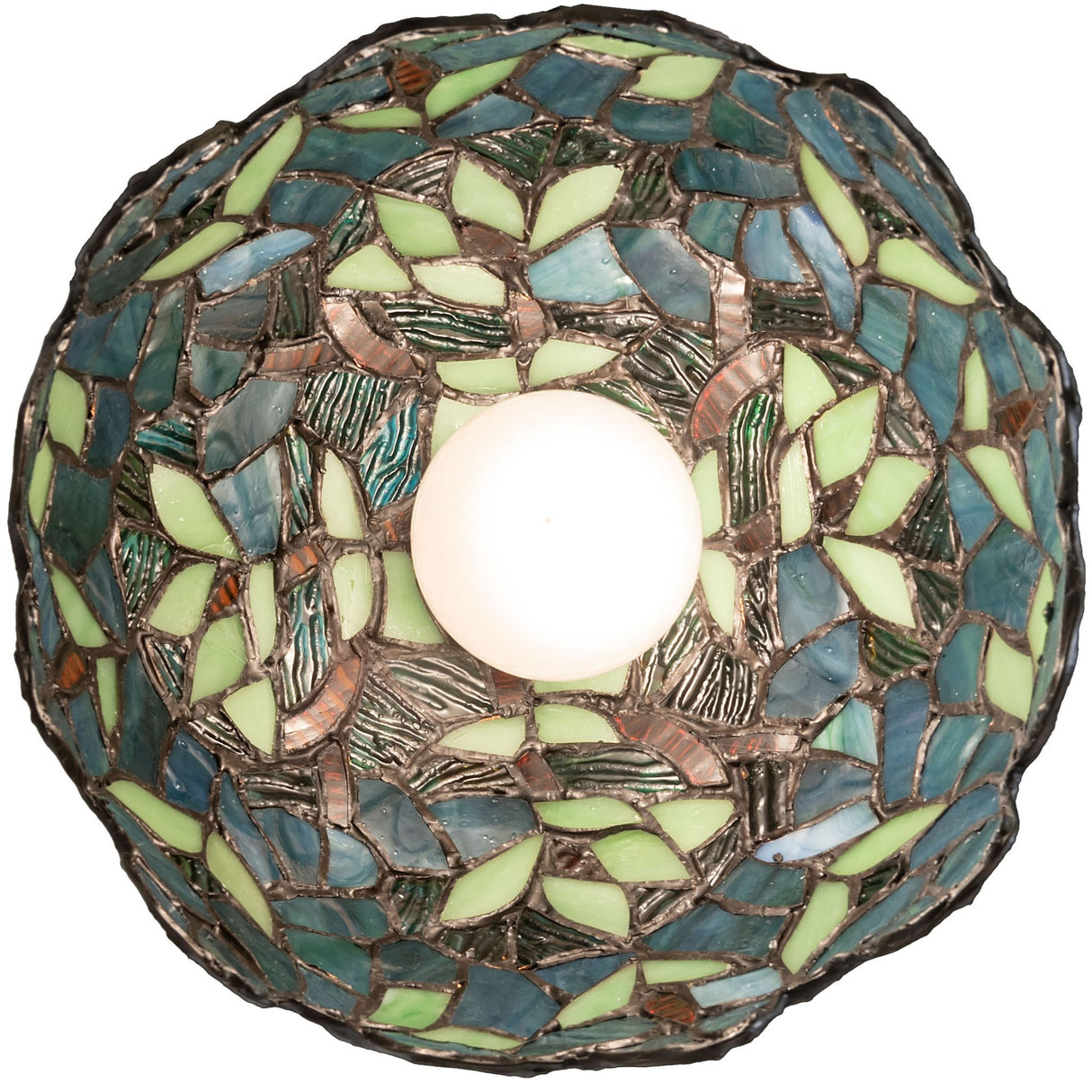 Top view of the Nightfall Wisteria mini pendant emphasizing stained glass patterns.