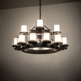 Noziroh two-tier ring chandelier providing warm ambient illumination in an interior setting.