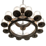 Bottom angled view of Noziroh two-tier ring chandelier highlighting layered circular frame.