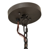 Ceiling canopy and chain suspension detail in oil rubbed bronze finish.