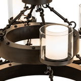 Close-up view of cylindrical glass diffuser mounted on metal ring bobeche.