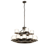 Full hanging view displaying chandelier height, chain, and two-tier ring proportions.