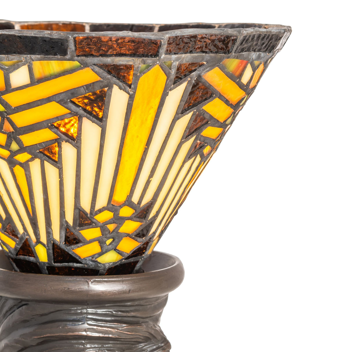 Closeup of the stained glass shade on the Nuevo Mission Mini Lamp.