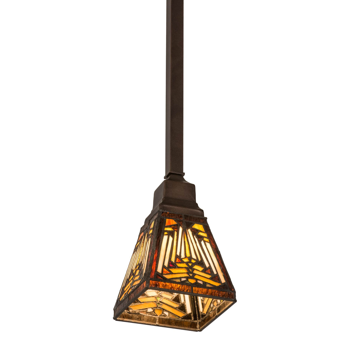 Angled view revealing the artistic details of Nuevo Mission pendant.