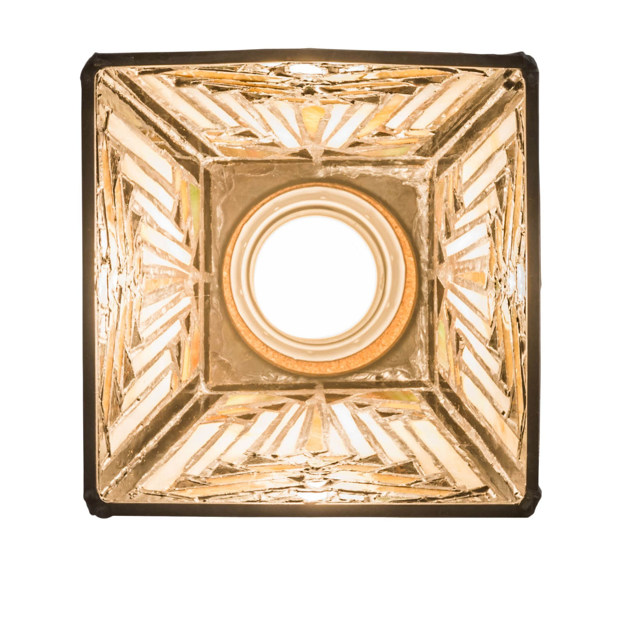 Bottom view highlighting copperfoil stained glass pattern of pendant.