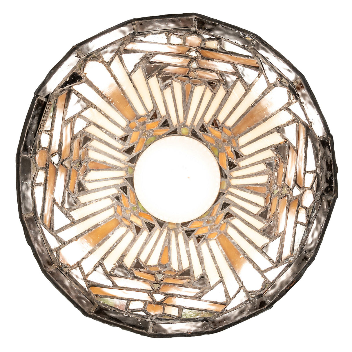 Bottom view of Nuevo Mission Mini Pendant revealing detailed stained glass pattern.