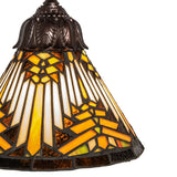 Close-up of the shade detailing vibrant amber, beige, and brown glass tones.