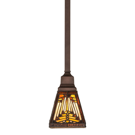 Front view showcasing detailed stained glass of Nuevo Mission mini pendant.