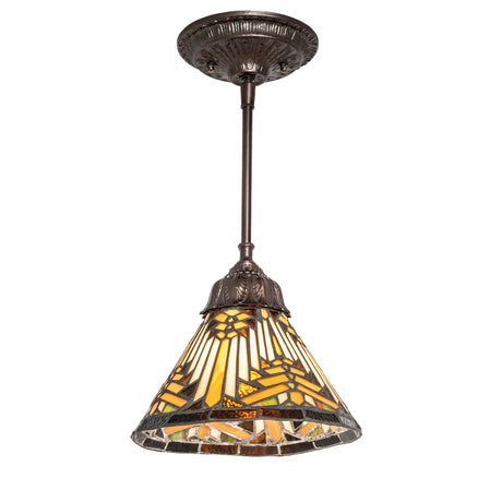 Full view of Nuevo Mission Mini Pendant in a warm mahogany bronze finish.