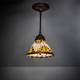 Illuminated view of Nuevo Mission Mini Pendant showcasing warm desert-inspired tones.