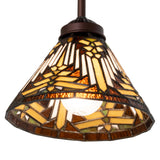 Angled view of the Nuevo Mission mini pendant highlighting its copperfoil glass design.
