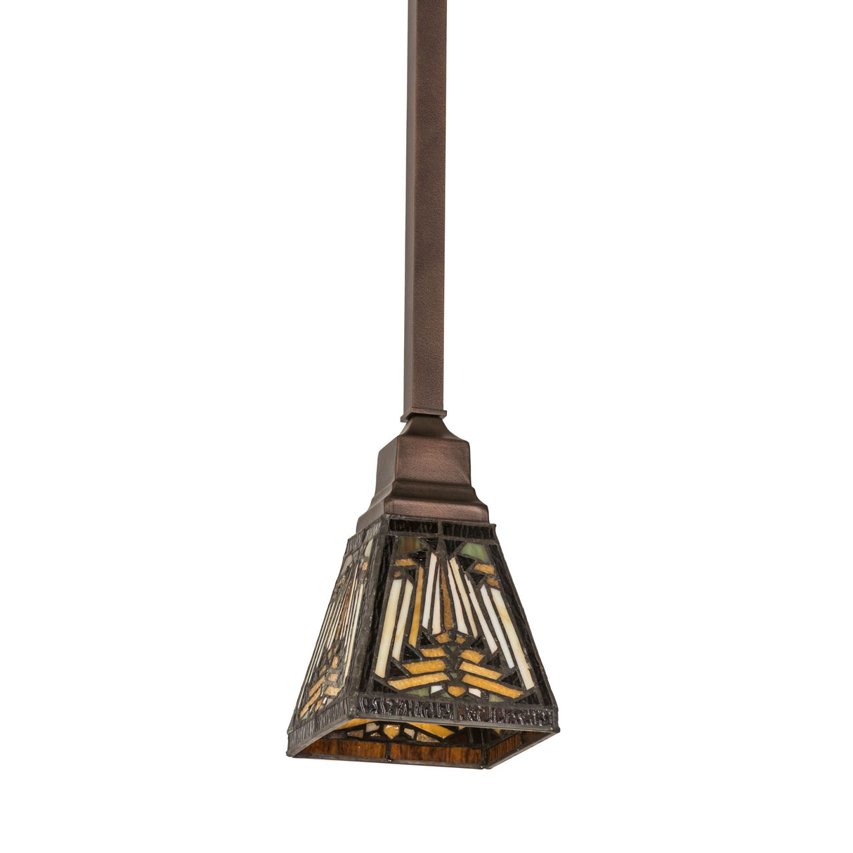 Side view of Nuevo Mission mini pendant with warm bronze finish.