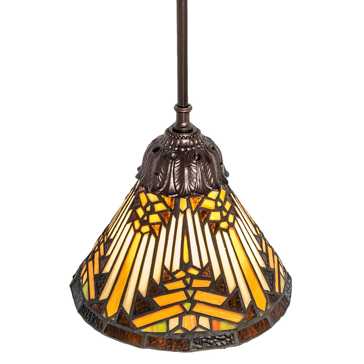 Top-down view of Nuevo Mission Mini Pendant emphasizing stained glass design.