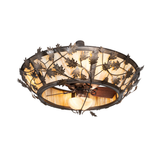 Oak Branch chandelier with illuminated fan and detailed leaf pattern.