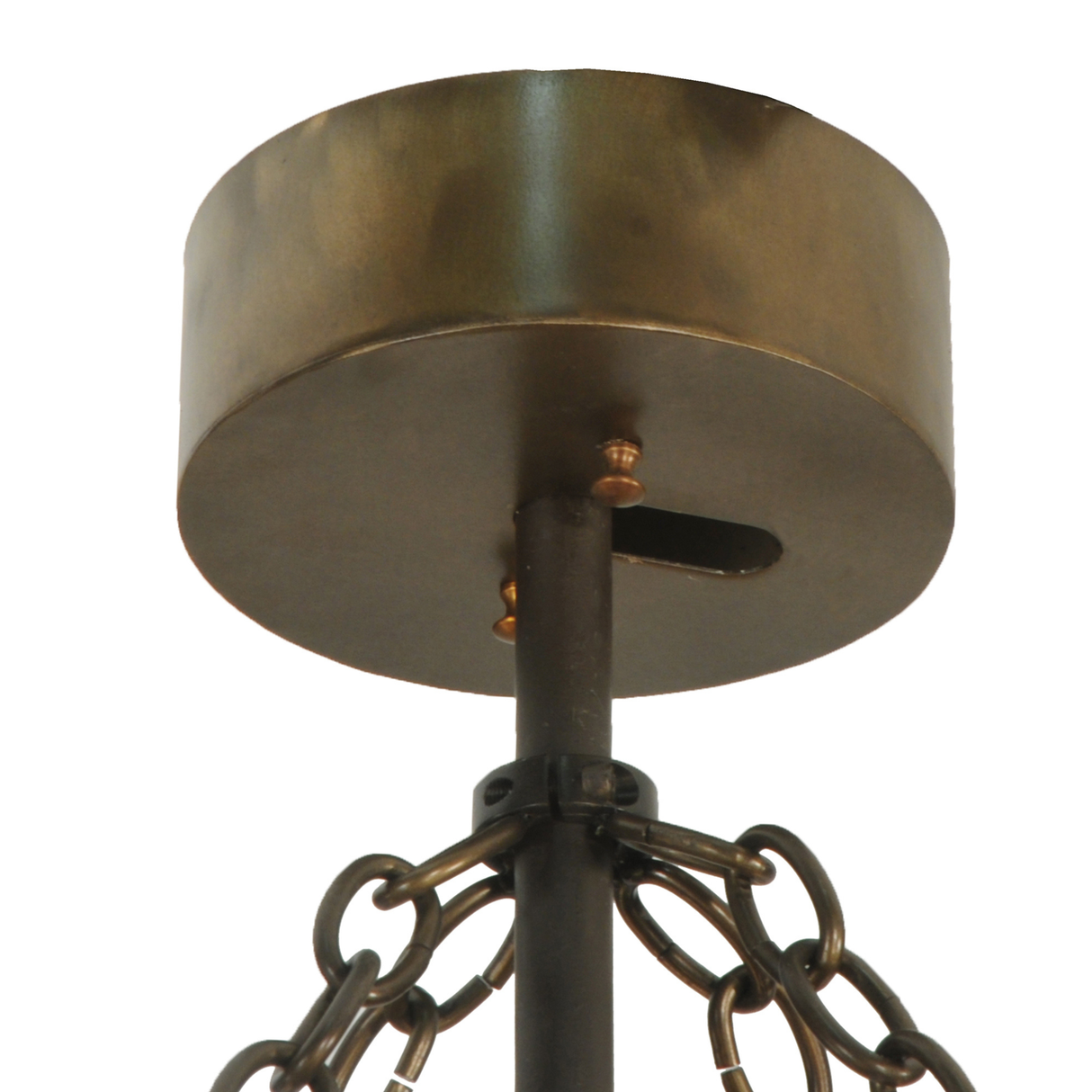Ceiling canopy detail in antique copper finish.