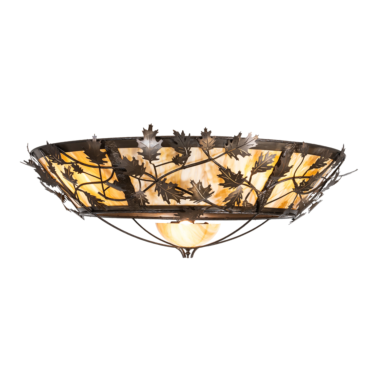 Side profile of Oak Branch chandelier showing glowing glass diffuser.