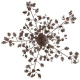 Bottom view of chandelier showcasing radial branch layout and decorative leaf cluster.