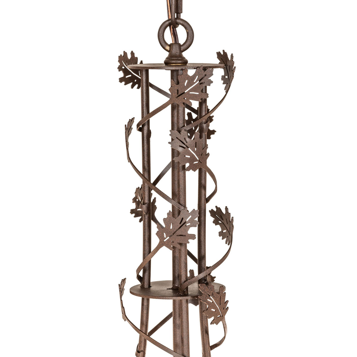 Chain and upper structure detail of the oak leaf chandelier.