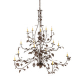 Side view of the oak leaf 15 light chandelier with leaf and candle pattern.