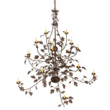 Oak leaf 15 light chandelier shown from a top angle perspective.