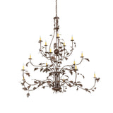 Unlit view of oak leaf 15 light chandelier showing arms and leaf's.