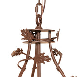 Close-up view of chandelier mounting hardware, chain, and top connection.