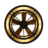 Bottom view showing fan blades and interior lighting.