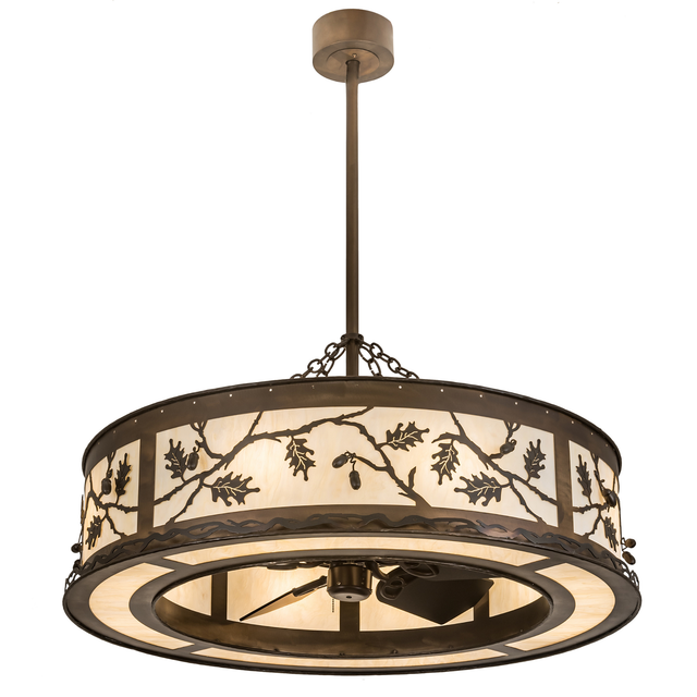 Angled lit view of Oak Leaf & Acorn Chandel-Air showing leaf detailing.