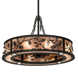 Angled lit view of Oak Leaf & Acorn Chandel-Air with bronze finish.