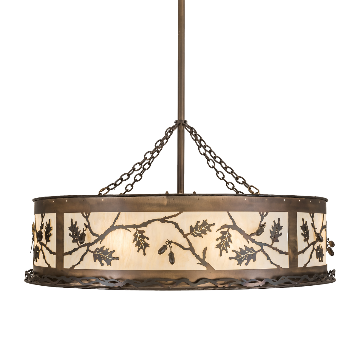Side lit view highlighting acorn and oak leaf silhouettes on diffuser.