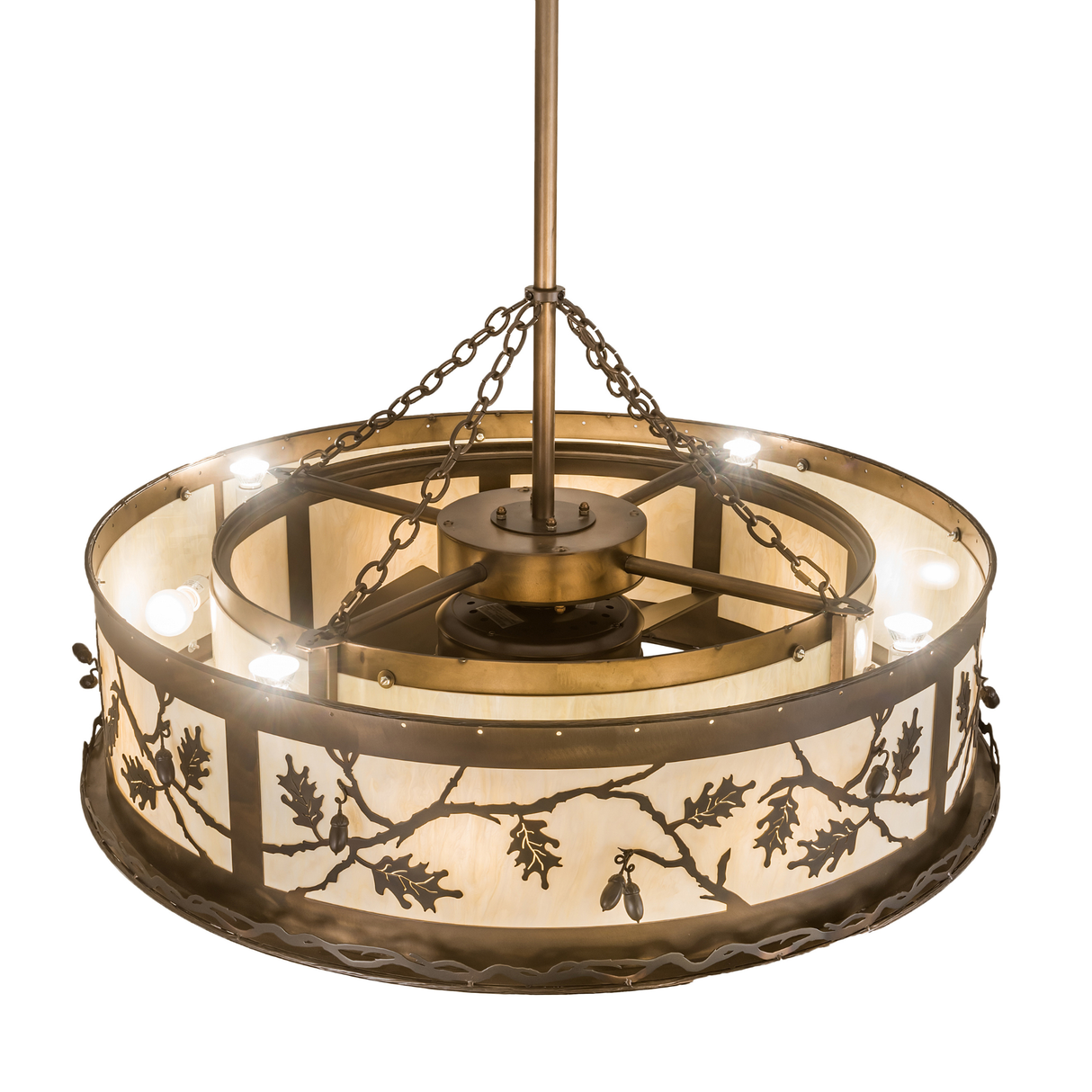 Top view of lit Oak Leaf & Acorn Chandel-Air showing internal lights.