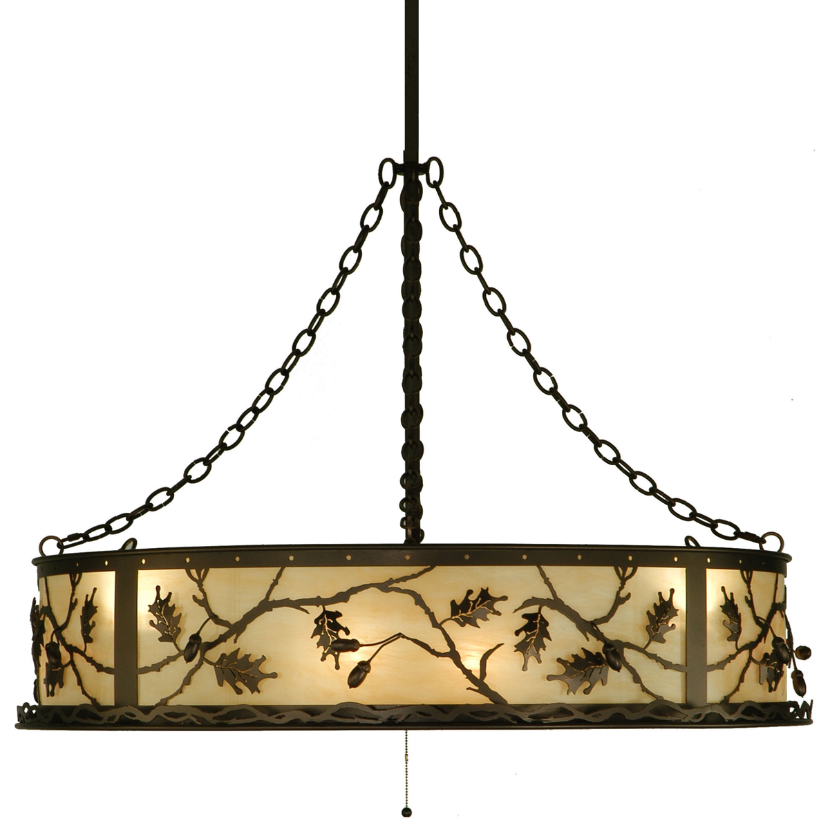 Side view highlighting leaf and acorn metalwork on diffuser.