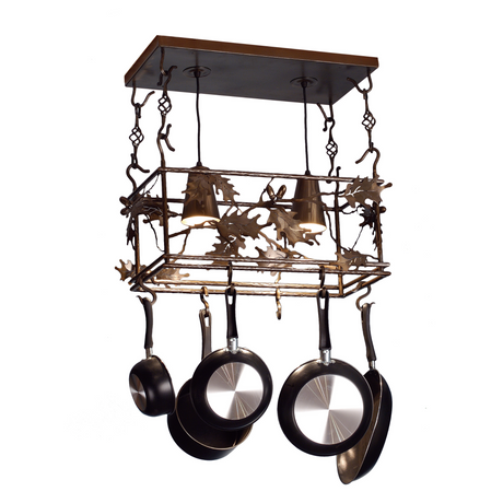 24-inch Oak Leaf & Acorn pot rack chandelier with lights and pans.