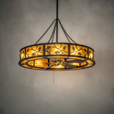 Oak Leaf Chandel-Air softly lit in ambient interior, showing warm rustic illumination.
