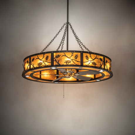 Oak Leaf Chandel-Air softly illuminated in warm ambient room setting.